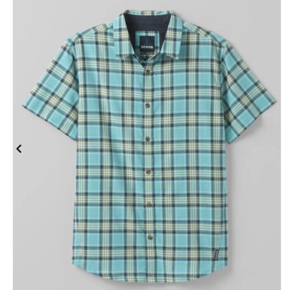 NWT PrAna Graden Short Sleeve Button Down Shirt - Azure - M